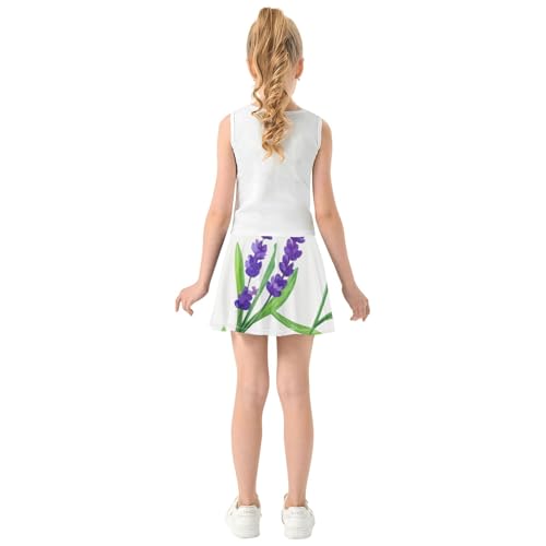Preppy Athletic Shorts for Girls Skorts Toddlers Tennis Skirts Butterfly Skirt Lavender Flowers Green Leaves 4t4