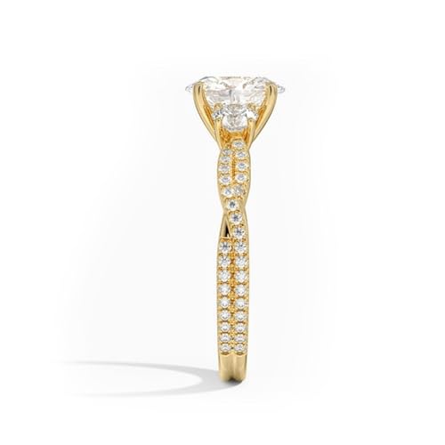 Center 2 Carats Moissanite 3 Stone Engagement Rings for Women 10K 14K 18K Gold D Color VVS1 Moissanite Ring Promise Wedding Anniversary Ring for Her Size 3.5-143