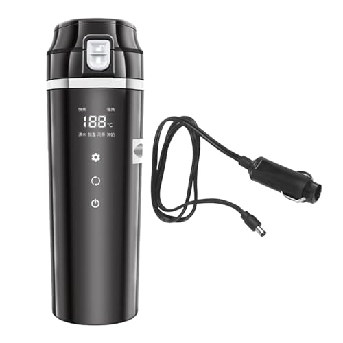 12V/24V Car Kettle Boiler Insulated Cup Touch Enabled 500ml Electric Heat Water Cup for Beverage Work, Black