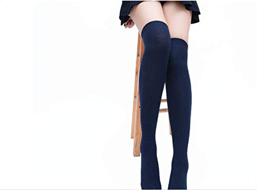 HFJJT Ladies Autumn Winter Soft Cable Knit Over Knee Long Boot Thigh-High Warm Socks Leggings (Dark Blue)