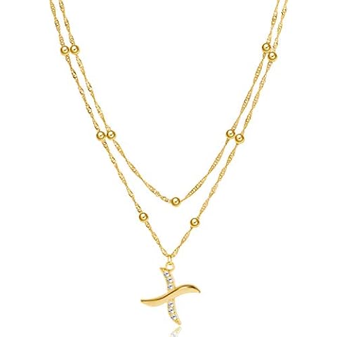 RINHOO Initial Choker Letter Charm Pendant Necklace Crystal Double Layered 14K Gold Plated Layered Beaded Necklace for Women Teen Girls Jewelry, Crystal, not known Cover
