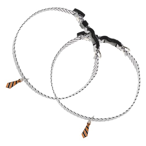 CORHAD 2 Piezas Collar Ajustable para Perros y Gatos Pajarita de Rayas Blancas, 25-35 Cm, Poliéster Transpirable, 2 Unidades, Adecuado para Bodas y Uso Diario