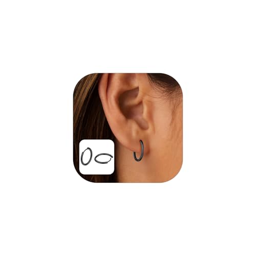 FaithHeart Sterling Silver Huggie Hoop Earrings for Women, Real S925 Hypoallergenic Lightweight Silver/Black/Gold/Rose Gold Huggie Hoops Everyday Sleeper Earring 8/10/12/14/16/18/20mm 14mm B