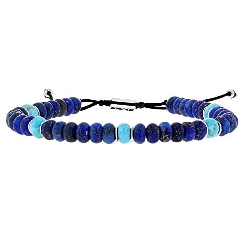 Bracelet turquoise Kingman homme en perles plates et lapis lazuli de prestige