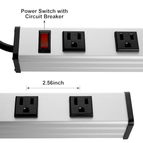 10 Outlet Plugs Heavy Duty Metal Power Strip, Aluminum Workshop Socket with 4FT Long Cord and Power Switch. 15A, 125V, 1875W