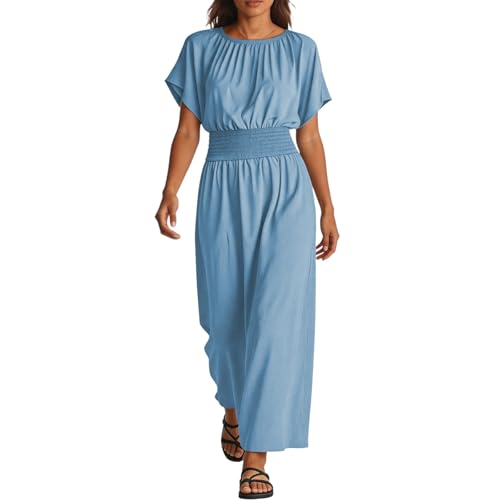 Robe longue d'été élégante pour femme avec coupe cintrée et manches courtes
