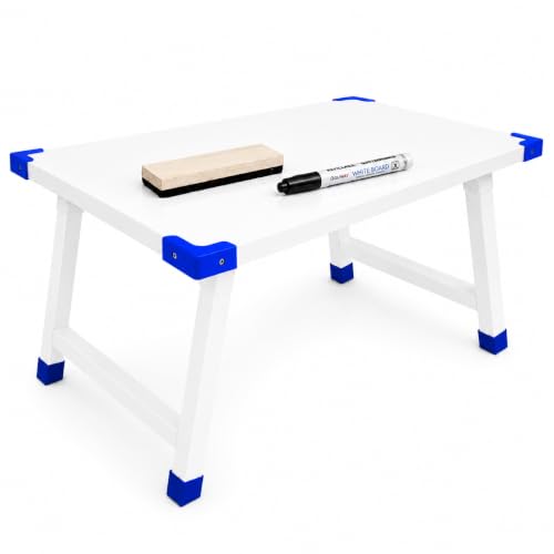 Image of Eduway Multipurpose Foldable White Board Laptop Table with 1 Duster & Marker | Heavy-Duty Portable Writing Desk for Bed, Study, Work from Home, Dining & Reading,