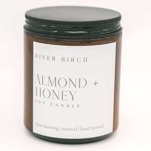 River Birch Candles Almond + Honey Scented Candle | Premium, All-Natural, Non-Toxic, Soy Amber Jar Candles | 8.5oz 40 Hr Burn Time | Cozy Relaxing Gifts for Home