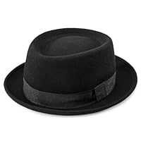 Pork Pie Hut für Herren, Wolle, flache Oberseite, Fedora-Hut, Unisex, Porkpie-Hüte (S/M), Schwarze, kurze Krempe, Stil A, M