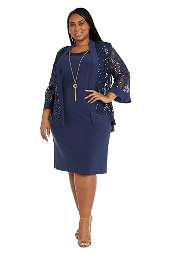 Image of R&M Richards Women's 2-Piece Knee Length Banded Hi-Lo Sequined Jacket Dress W /Detachable Necklace