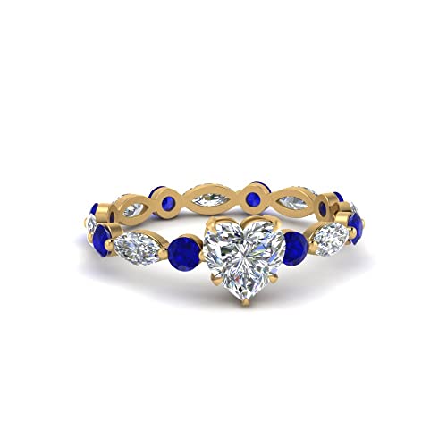 Image of 55Carat Choose Your Gemstone Marquise and Round Eternity Ring Yellow Gold Plated Heart Shape Side Stone Engagement Rings Lightweight Office Wear Everyday Gift Jewelry US Size 4 to 12