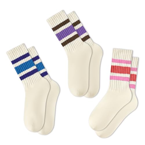 Image of Vintage Striped Crew Socks Slouchy Calf Tube Socks for Women and Men