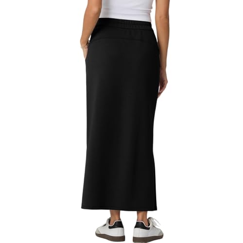 Gumipy Maxi Skirts for Women High Waisted Drawstring Long Skirts Fall Fashion Side Slit Skirt Casual Athletic Sweat Skirt3