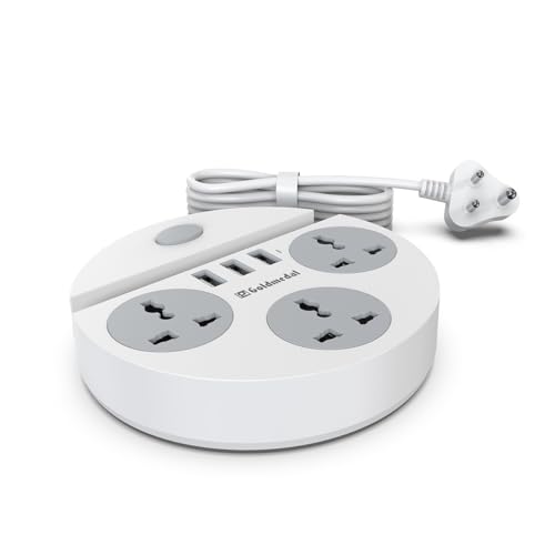 Goldmedal Zippo 1.5-Meter Extension Cord | 3 USB Charging Ports & Mobile Holder | Master Switch with Indicator | 3 Universal Sockets | Compatible with