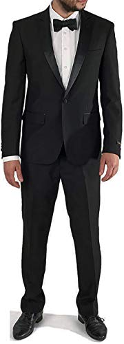 Mens Peak Lapel Black Tuxedo Suit Classic Fit Jacket & Pants