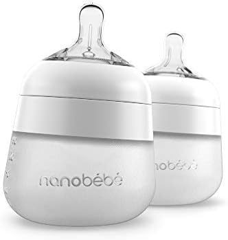 Nanobebe Flexy Silicone Baby Bottle, Anti-Colic, Natural Feel, Non-Collapsing Nipple, Non-Tip Stable Base, Easy to Clean 2-Pack, White, 5 oz