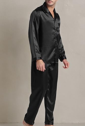 Men's Satin Pajamas Long Button-Down Pj Set Sleepwear Loungewear4