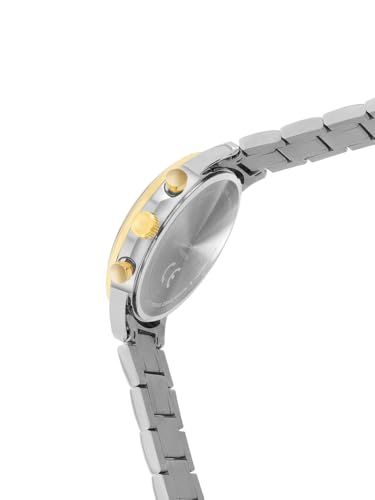 Image of French Connection Silver Embossed Round Dial | Gold Stainless Steel Mesh Strap Chronograph Watch for Mens FCO5TM