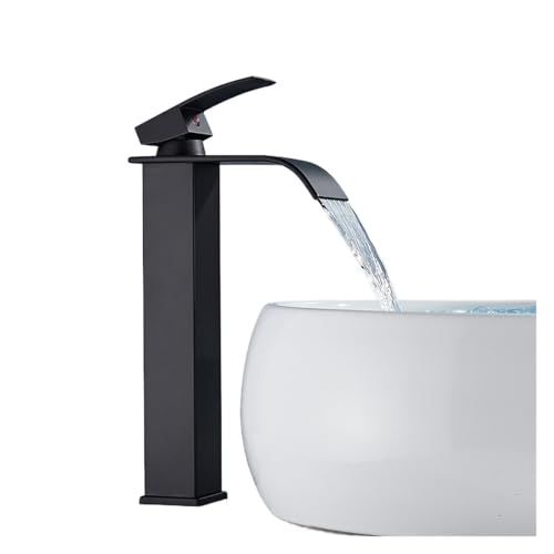 Grifo de lavabo negro mate que evita salpicaduras con su caño en cascada 4