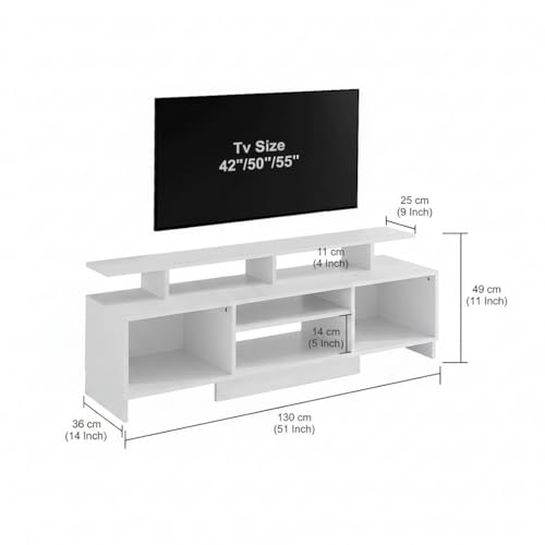 Image of FURNEASER Kashvi Floor Standing TV Unit for Living Room | Modern Engineered Wood TV Cabinet with Open Storage Shelves | Entertainment Center for Upto 55 Inch TV