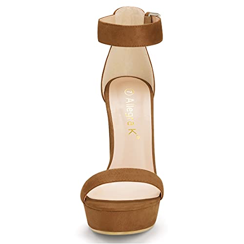 Allegra K Women's High Chunky Heels Ankle Strap Platform Brown Sandals 6 M US