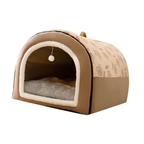 Fzaqwen 犬用テント ペットシェルター ポータブル 犬小屋 洗える 暖かくて柔らかい巣 子犬用 室内睡眠 小型・中型犬用, ブラウン XL