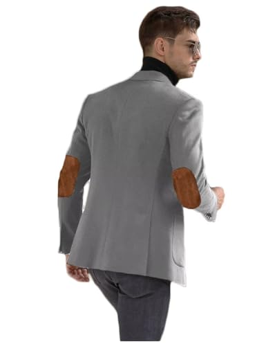 Men's Blazer Sport Coats with Elbow Patch Single Breasted Formal