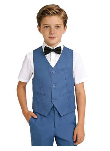 Image of YuanLu Boys Suit Homecoming Dresses for Kids Ring Bearer Outfit Suits Tuxedo Formal Vest and Pants Suit Set