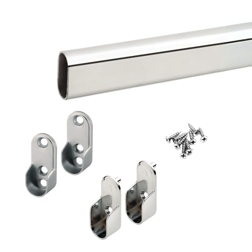 Custom cut to size (12-92 inches) oval closet rod with choice of end support (Chrome)