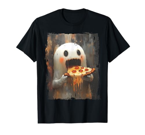 Cute Pizza Ghost Eating Pizza Funny Halloween Food Lovers T-Shirt