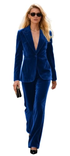 Costume velours femme bleu marine blazer smoking pantalon XL