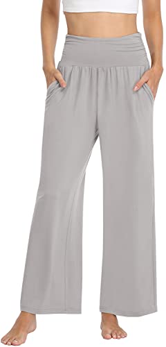 Image of TARSE Womens Wide Leg Pants Casual Loose Yoga Sweatpants Comfy Lounge Pajama Flowy Pants Pockets