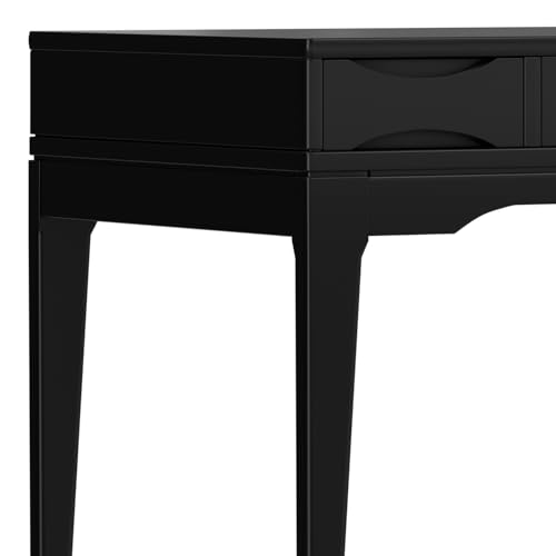 Image of SIMPLIHOME Harper Small Desk - 48 inch Wide Solid Hardwood Writing Desk in Black, Mid-Century Modern Home Office Table for Study or Work with 2 Drawers and Flip-Down Keyboard Tray
