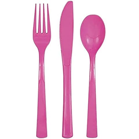 Unique UK 39490 Re-Usable Plastic Cutlery Set, Hot Pink, Pack of 18 Cover