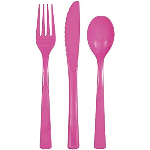 Unique-UK-39490-Re-Usable-Plastic-Cutlery-Set-Hot-Pink-Pack-of-18