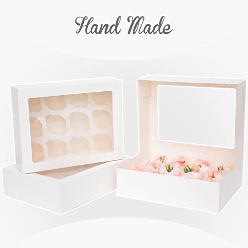 20 Pcs White Cupcake Box Cupcakes Carrier 12 Cupcake Containers, 12 Cupcake Boxes with Window 13x10x3.5inch by Bakepacker - Image 4
