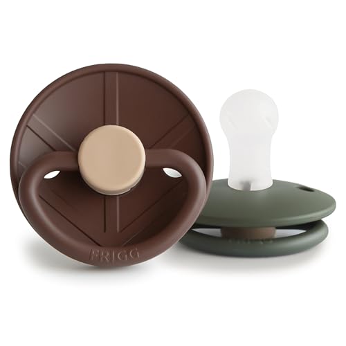 Image of FRIGG Little Viking SilkySoft Silicone Baby Pacifier 2-Pack | Made in Denmark | BPA-Free (Cocoa/Olive, 0-6 Months)