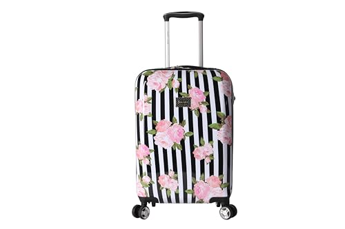 Image of Betsey Johnson Luggage Hardside 3 Piece Set Suitcase With Spinner Wheels (20 inch 26 inch 30 inch) (One Size, Flamingo Strut), Stripe Roses, Bj0001