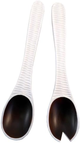 Enrico 3160MH6080 Mango Wood Honeycomb Salad Servers, White