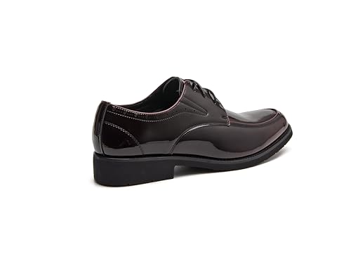 Men's Patent Leather Oxford Dress Shoes, Classic Lace-up Derby, Wine Red,Blackish Green4