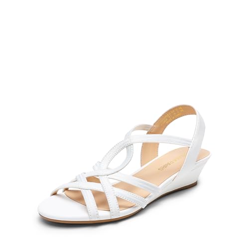 DREAM PAIRS Women's Strappy Wrapped Dressy Wedge Sandals Comfortable Low Heel Casual Summer Shoes 7 White