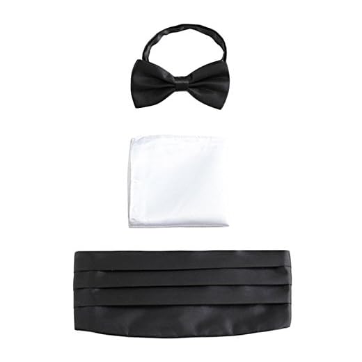 WANYING herr satin kummerbund fluga engångshandduk 3 i 1 set för bröllop party ball bankett smoking gentleman – enfärgad