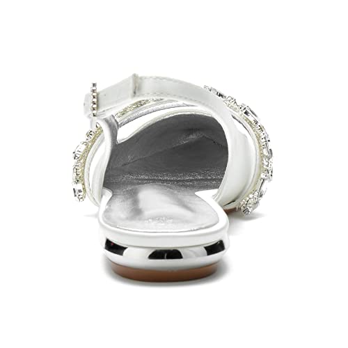 Hyinlays Women's Closed Toe Wedding Flats Slingback Pump Shoes for Bride Satin Crystal Pointed Toe Formal Party Flat Sandals2