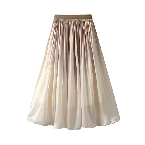 Jupe plissée en tulle dégradé beige grande taille 3XL pour femme chic