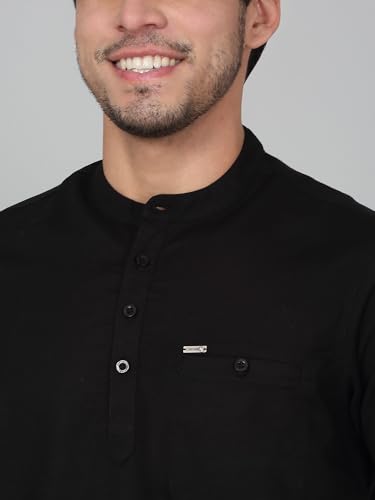 Image of Cantabil Men's Solid Mandarin Collar Half Sleeves Casual Shirt Kurta (P MSKU00002)