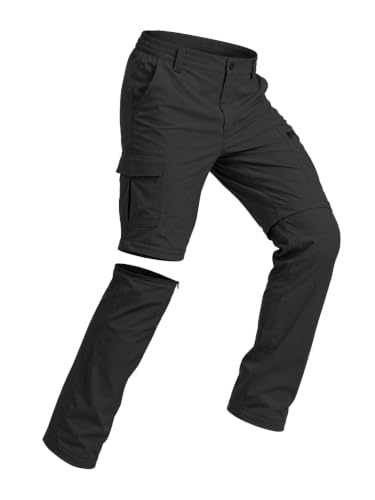 Mens Hiking Pants Convertible Quick Dry Water Resistant Lightweight Zip Off Fishing Outdoor Travel Cargo Pants Black 34W x 30L