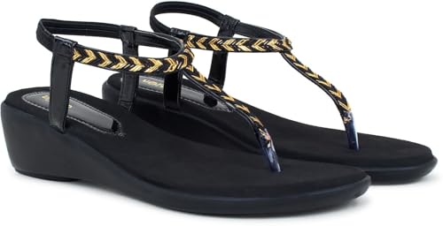 Image of Action Women's Suede Ankle Strap Sandals| Black with Gold Chevron Pattern| Stiletto Heel Black