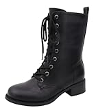 BAMBOO Women's Lace up Mid Calf Combat Riding Ankle Bootie Boots Troper Black 8