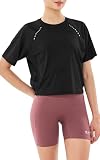 [XEXYMIX] ヨガウェア トップス 半袖 Tシャツ レディース xwfst13j2 クロップド丈 S ブラック