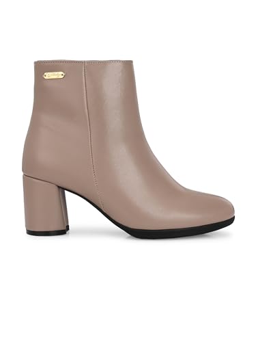 Image of Delize Off White and Grey Women, Reptile Print Leather, mid Heel Plain Ankle Boots